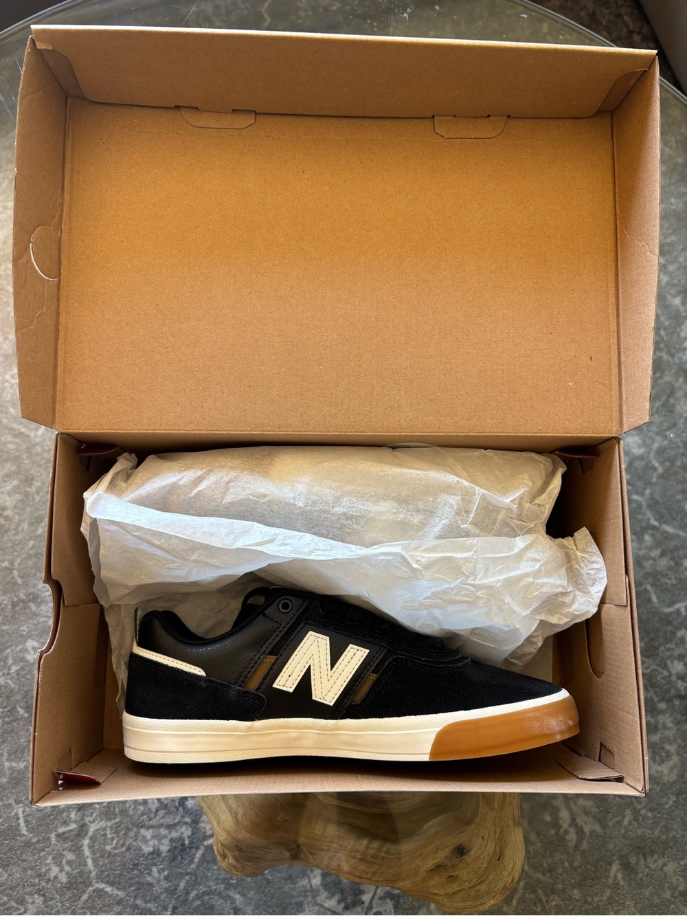 New Balance Men’s Black Suede and Leather Sneaker with White 'N' and Gum Toe
